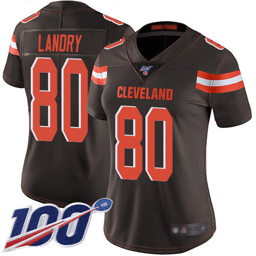 Nike Browns #80 Jarvis Landry Brown Team Color Women's Stitched NFL 100th Season Vapor Limited Jersey