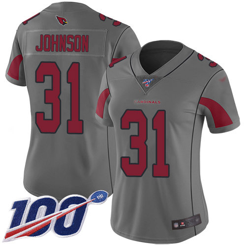 Nike Cardinals #31 David Johnson Silver Women's Stitched NFL Limited Inverted Legend 100th Season Jersey