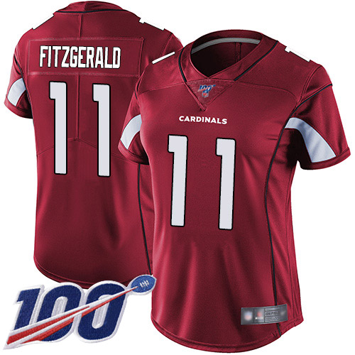 Nike Cardinals #11 Larry Fitzgerald Red Team Color Women's Stitched NFL 100th Season Vapor Limited Jersey