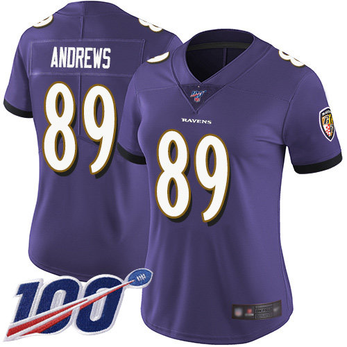 Nike Ravens #89 Mark Andrews Purple Team Color Women's Stitched NFL 100th Season Vapor Limited Jersey