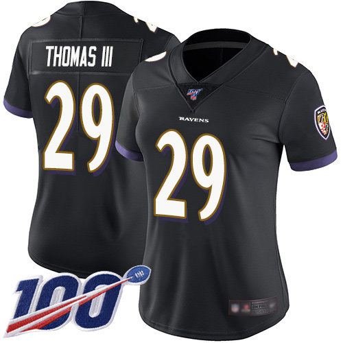 Nike Ravens #29 Earl Thomas III Black Alternate Women's Stitched NFL 100th Season Vapor Limited Jersey