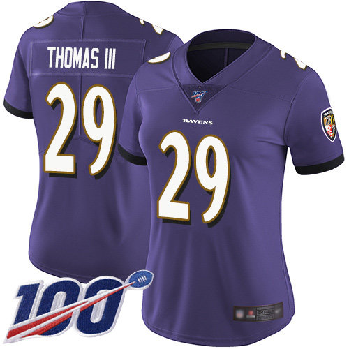 Nike Ravens #29 Earl Thomas III Purple Team Color Women's Stitched NFL 100th Season Vapor Limited Jersey