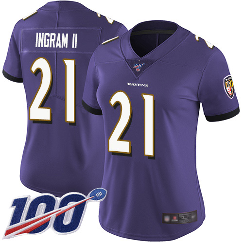 Nike Ravens #21 Mark Ingram II Purple Team Color Women's Stitched NFL 100th Season Vapor Limited Jersey