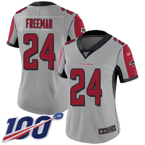 Nike Falcons #24 Devonta Freeman Silver Women's Stitched NFL Limited Inverted Legend 100th Season Jersey