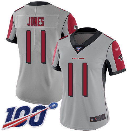 Nike Falcons #11 Julio Jones Silver Women's Stitched NFL Limited Inverted Legend 100th Season Jersey