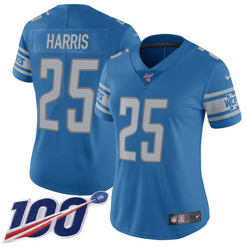 Nike Lions #25 Will Harris Light Blue Team Color Women's Stitched NFL 100th Season Vapor Untouchable Limited Jersey