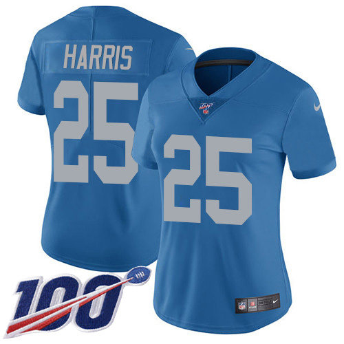 Nike Lions #25 Will Harris Blue Throwback Women's Stitched NFL 100th Season Vapor Untouchable Limited Jersey