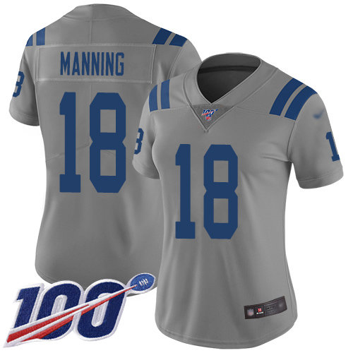 Nike Colts #18 Peyton Manning Gray Women's Stitched NFL Limited Inverted Legend 100th Season Jersey