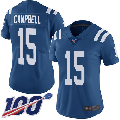 Nike Colts #15 Parris Campbell Royal Blue Team Color Women's Stitched NFL 100th Season Vapor Limited Jersey
