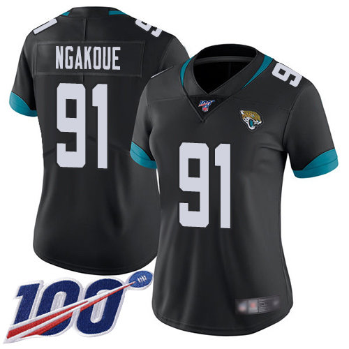 Nike Jaguars #91 Yannick Ngakoue Black Team Color Women's Stitched NFL 100th Season Vapor Limited Jersey