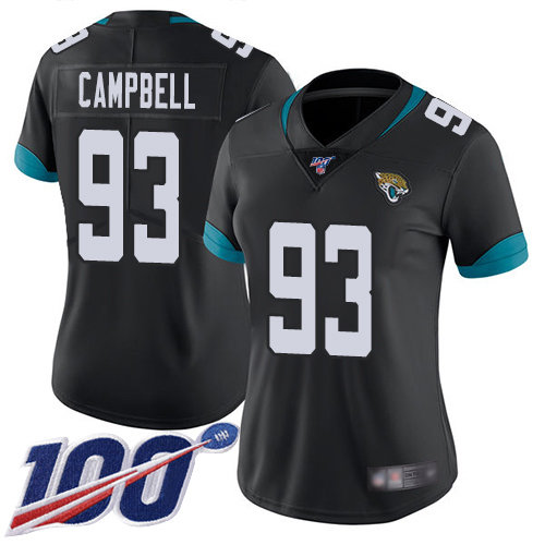 Nike Jaguars #93 Calais Campbell Black Team Color Women's Stitched NFL 100th Season Vapor Limited Jersey