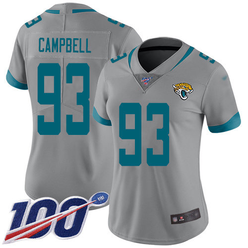 Nike Jaguars #93 Calais Campbell Silver Women's Stitched NFL Limited Inverted Legend 100th Season Jersey