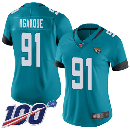 Nike Jaguars #91 Yannick Ngakoue Teal Green Alternate Women's Stitched NFL 100th Season Vapor Limited Jersey
