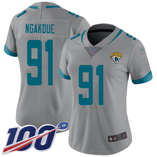 Nike Jaguars #91 Yannick Ngakoue Silver Women's Stitched NFL Limited Inverted Legend 100th Season Jersey