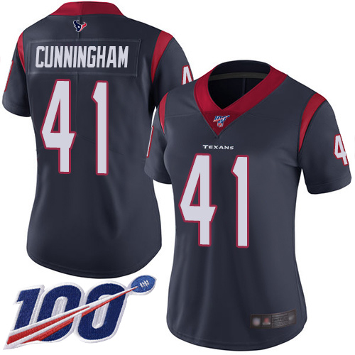 Nike Texans #41 Zach Cunningham Navy Blue Team Color Women's Stitched NFL 100th Season Vapor Limited Jersey