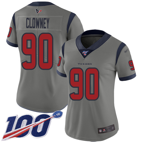 Nike Texans #90 Jadeveon Clowney Gray Women's Stitched NFL Limited Inverted Legend 100th Season Jersey