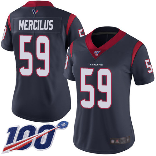 Nike Texans #59 Whitney Mercilus Navy Blue Team Color Women's Stitched NFL 100th Season Vapor Limited Jersey