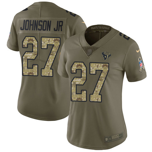 Nike Texans #27 Duke Johnson Jr Olive Camo Women's Stitched NFL Limited 2017 Salute to Service Jersey