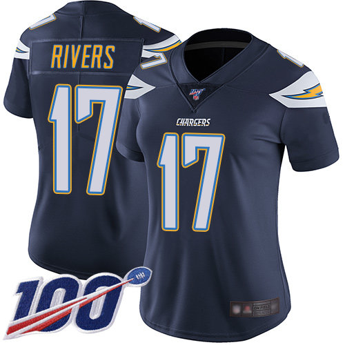 Nike Chargers #17 Philip Rivers Navy Blue Team Color Women's Stitched NFL 100th Season Vapor Limited Jersey