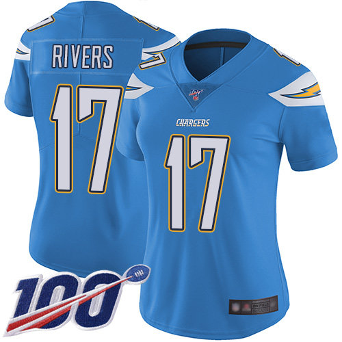 Nike Chargers #17 Philip Rivers Electric Blue Alternate Women's Stitched NFL 100th Season Vapor Limited Jersey