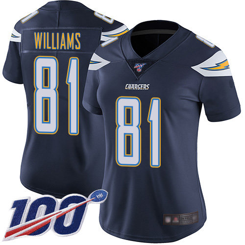 Nike Chargers #81 Mike Williams Navy Blue Team Color Women's Stitched NFL 100th Season Vapor Limited Jersey