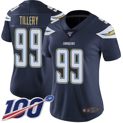 Nike Chargers #99 Jerry Tillery Navy Blue Team Color Women's Stitched NFL 100th Season Vapor Limited Jersey