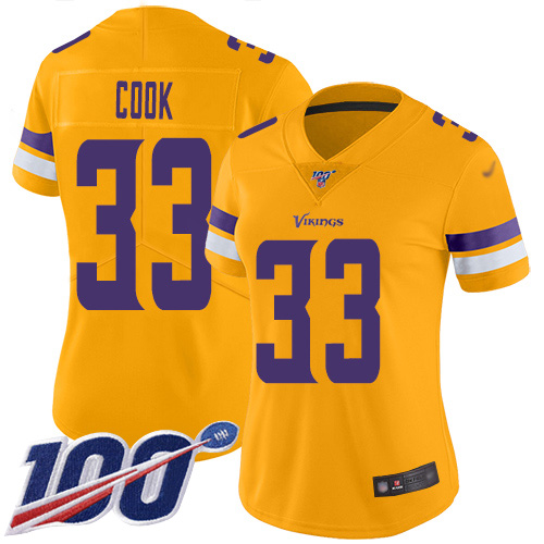 Nike Vikings #33 Dalvin Cook Gold Women's Stitched NFL Limited Inverted Legend 100th Season Jersey