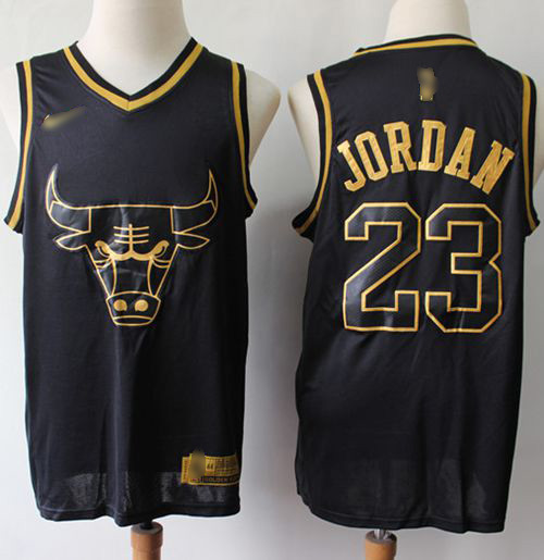 Nike Bulls #23 Michael Jordan Black Gold NBA Swingman Limited Edition Jersey