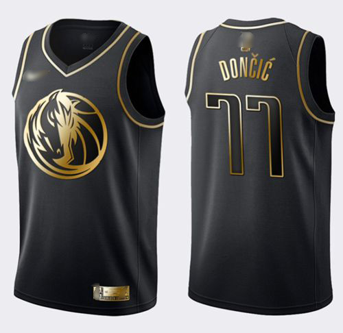 Nike Mavericks #77 Luka Doncic Black Gold NBA Swingman Limited Edition Jersey