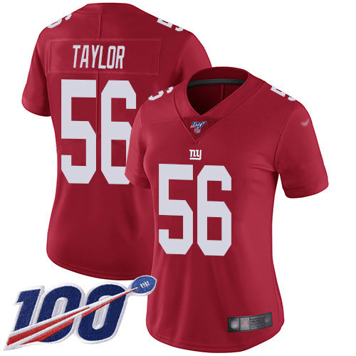 Nike Giants #56 Lawrence Taylor Red Women's Stitched NFL Limited Inverted Legend 100th Season Jersey