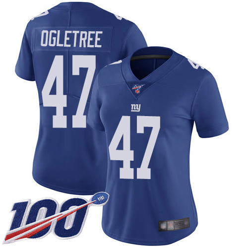 Nike Giants #47 Alec Ogletree Royal Blue Team Color Women's Stitched NFL 100th Season Vapor Limited Jersey