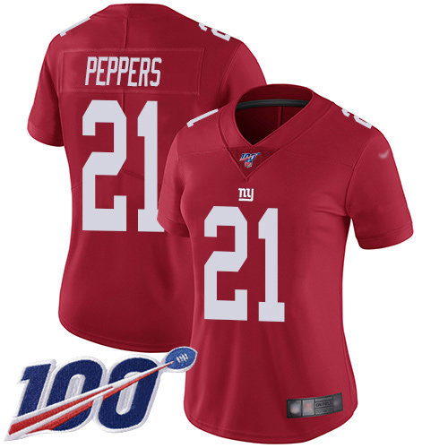 Nike Giants #21 Jabrill Peppers Red Alternate Women's Stitched NFL 100th Season Vapor Limited Jersey
