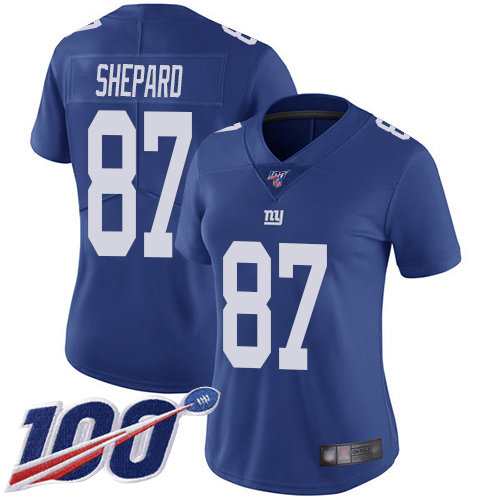 Nike Giants #87 Sterling Shepard Royal Blue Team Color Women's Stitched NFL 100th Season Vapor Limited Jersey