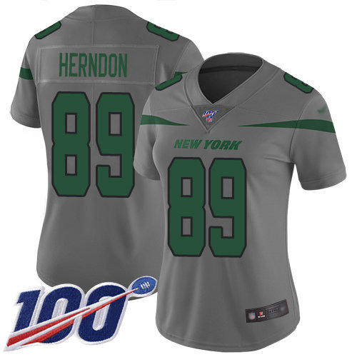 Nike Jets #89 Chris Herndon Gray Women's Stitched NFL Limited Inverted Legend 100th Season Jersey