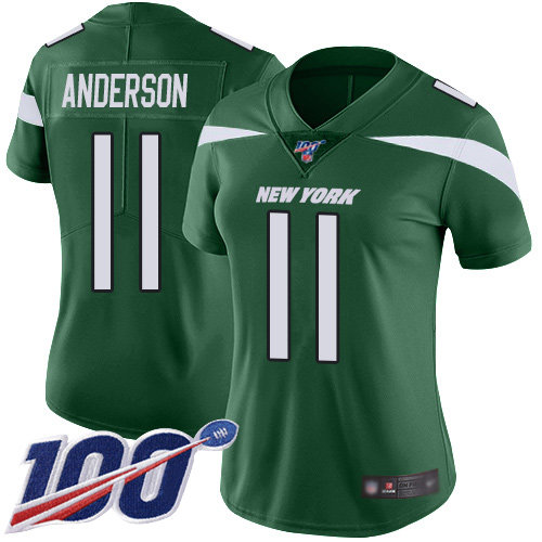 Nike Jets #11 Robby Anderson Green Team Color Women's Stitched NFL 100th Season Vapor Limited Jersey