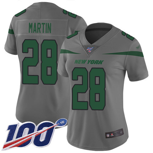 Nike Jets #28 Curtis Martin Gray Women's Stitched NFL Limited Inverted Legend 100th Season Jersey