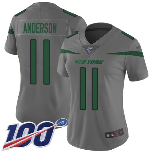 Nike Jets #11 Robby Anderson Gray Women's Stitched NFL Limited Inverted Legend 100th Season Jersey