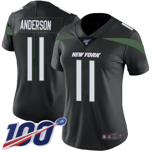 Nike Jets #11 Robby Anderson Black Alternate Women's Stitched NFL 100th Season Vapor Limited Jersey