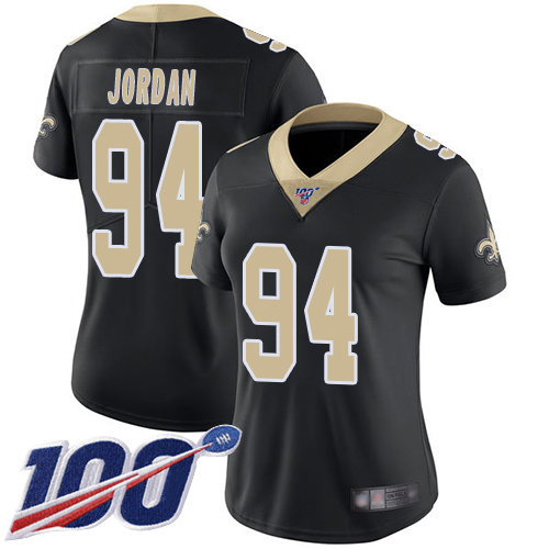 Nike Saints #94 Cameron Jordan Black Team Color Women's Stitched NFL 100th Season Vapor Limited Jersey