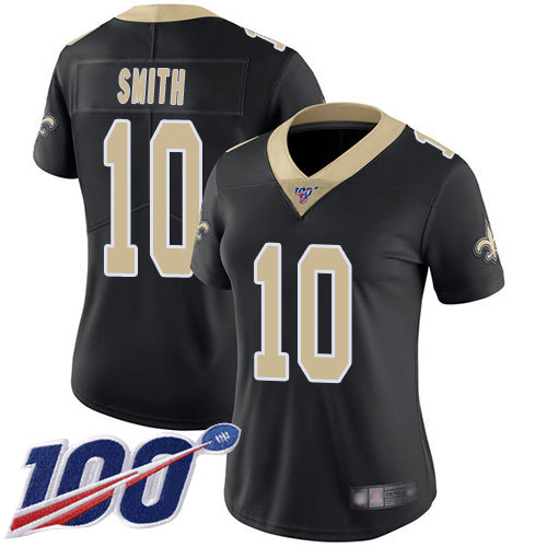 Nike Saints #10 Tre'Quan Smith Black Team Color Women's Stitched NFL 100th Season Vapor Limited Jersey