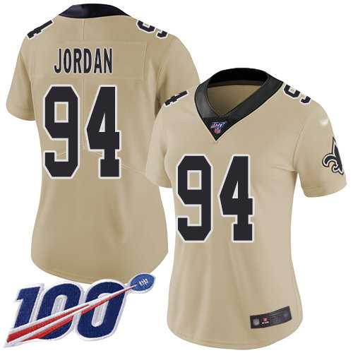 Nike Saints #94 Cameron Jordan Gold Women's Stitched NFL Limited Inverted Legend 100th Season Jersey