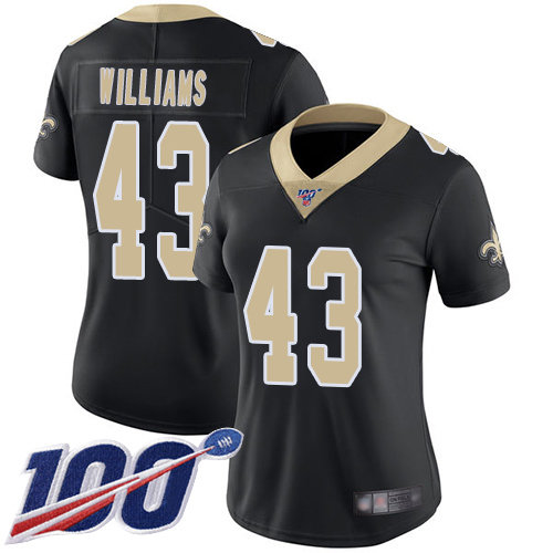 Nike Saints #43 Marcus Williams Black Team Color Women's Stitched NFL 100th Season Vapor Limited Jersey