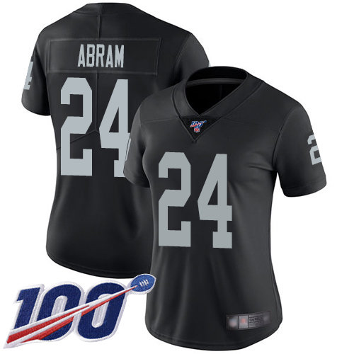 Nike Raiders #24 Johnathan Abram Black Team Color Women's Stitched NFL 100th Season Vapor Limited Jersey