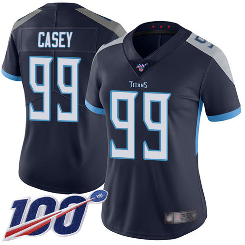 Titans #99 Jurrell Casey Navy Blue Team Color Women's Stitched Football 100th Season Vapor Limited Jersey