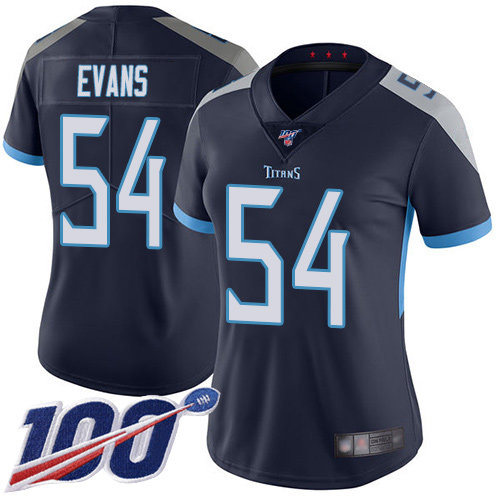 Titans #54 Rashaan Evans Navy Blue Team Color Women's Stitched Football 100th Season Vapor Limited Jersey