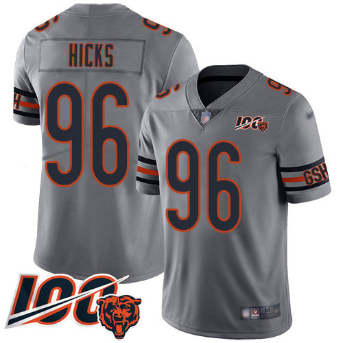 Nike Chicago Bears Youth #96 Akiem Hicks Silver 100th Season Inverted Legend Limited Jersey