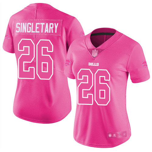 Bills #26 Devin Singletary Pink Women's Stitched Football Limited Rush Fashion Jersey