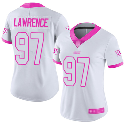 Giants #97 Dexter Lawrence White Pink Women's Stitched Football Limited Rush Fashion Jersey