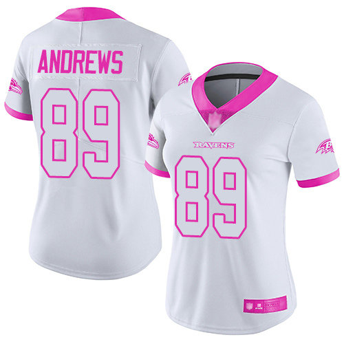 Ravens #89 Mark Andrews White Pink Women's Stitched Football Limited Rush Fashion Jersey