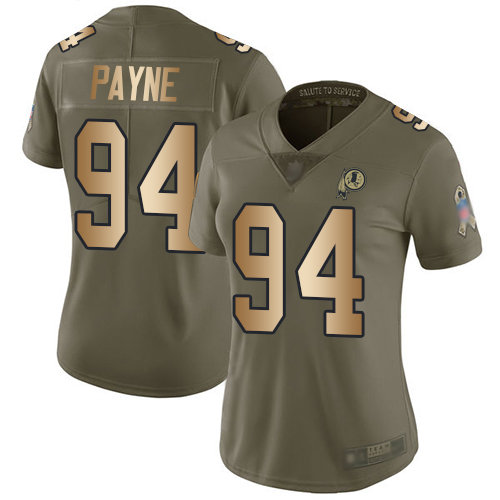 Redskins #94 Da'Ron Payne Olive Gold Women's Stitched Football Limited 2017 Salute to Service Jersey